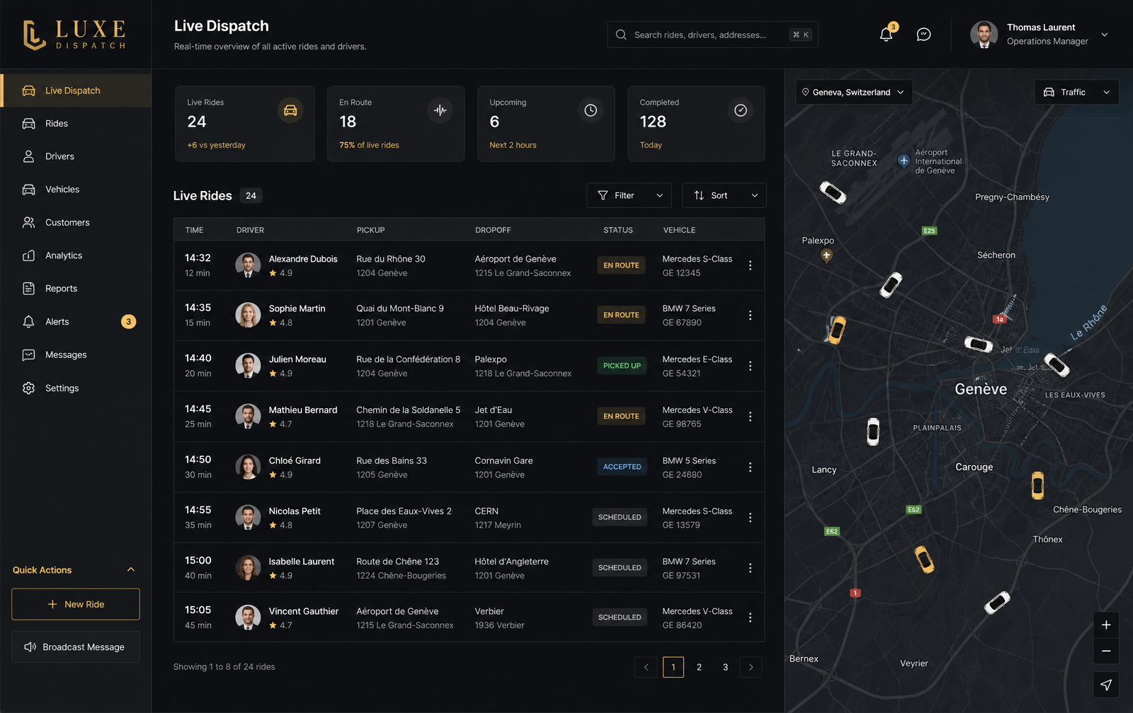 Application dispatch LimoDispatch — tableau de bord des courses VTC
